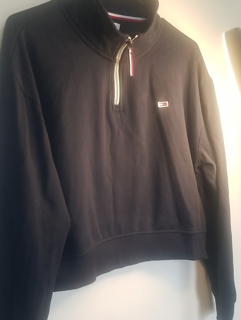 Tommy Hilfiger Women's Black Quarter-Zip Pullover with Flag Logo